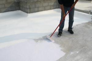 waterproofing house while painting on the ground