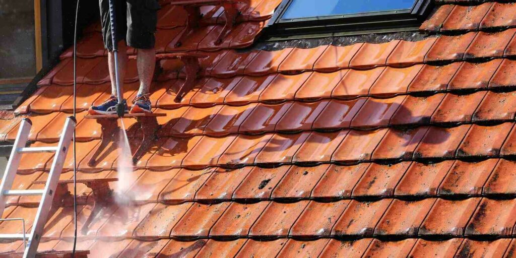 roof cleaning with high pressure cleaner