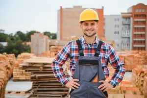 A mason on the construction site