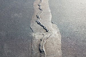 black asphalt with black caulk line to repair crack