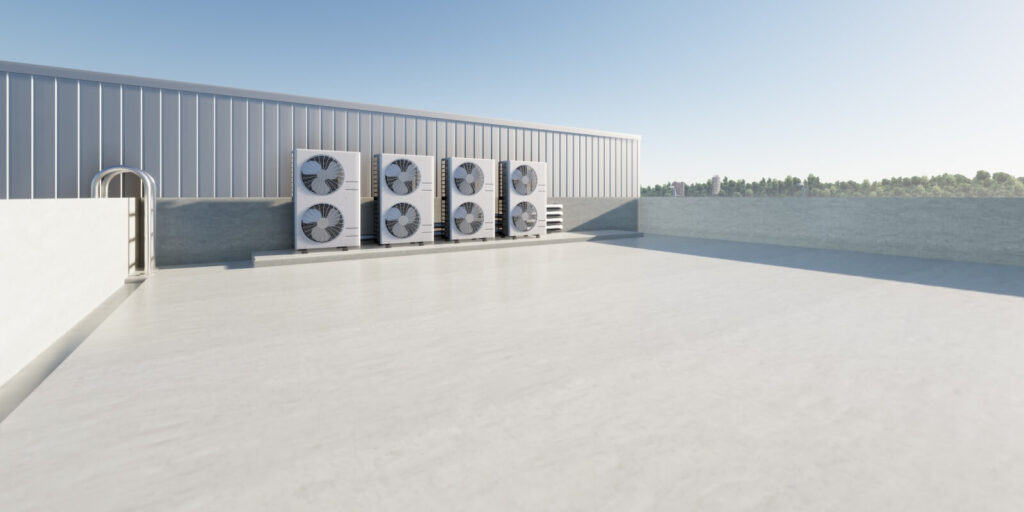 rendering of condenser unit or compressor on rooftop of industrial plant